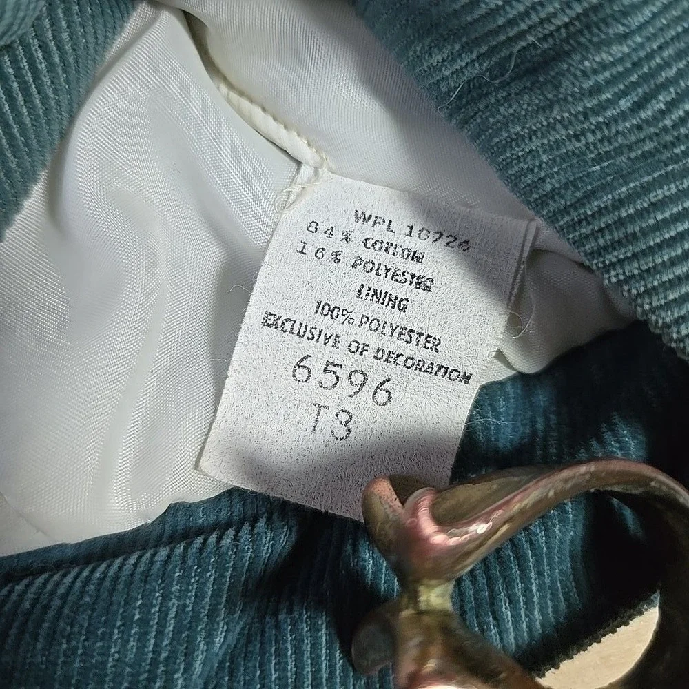 VTG Kids Teal Corduroy Ear Flap Winter Ski Cap Lined Chin Strap Rare Germany 60s